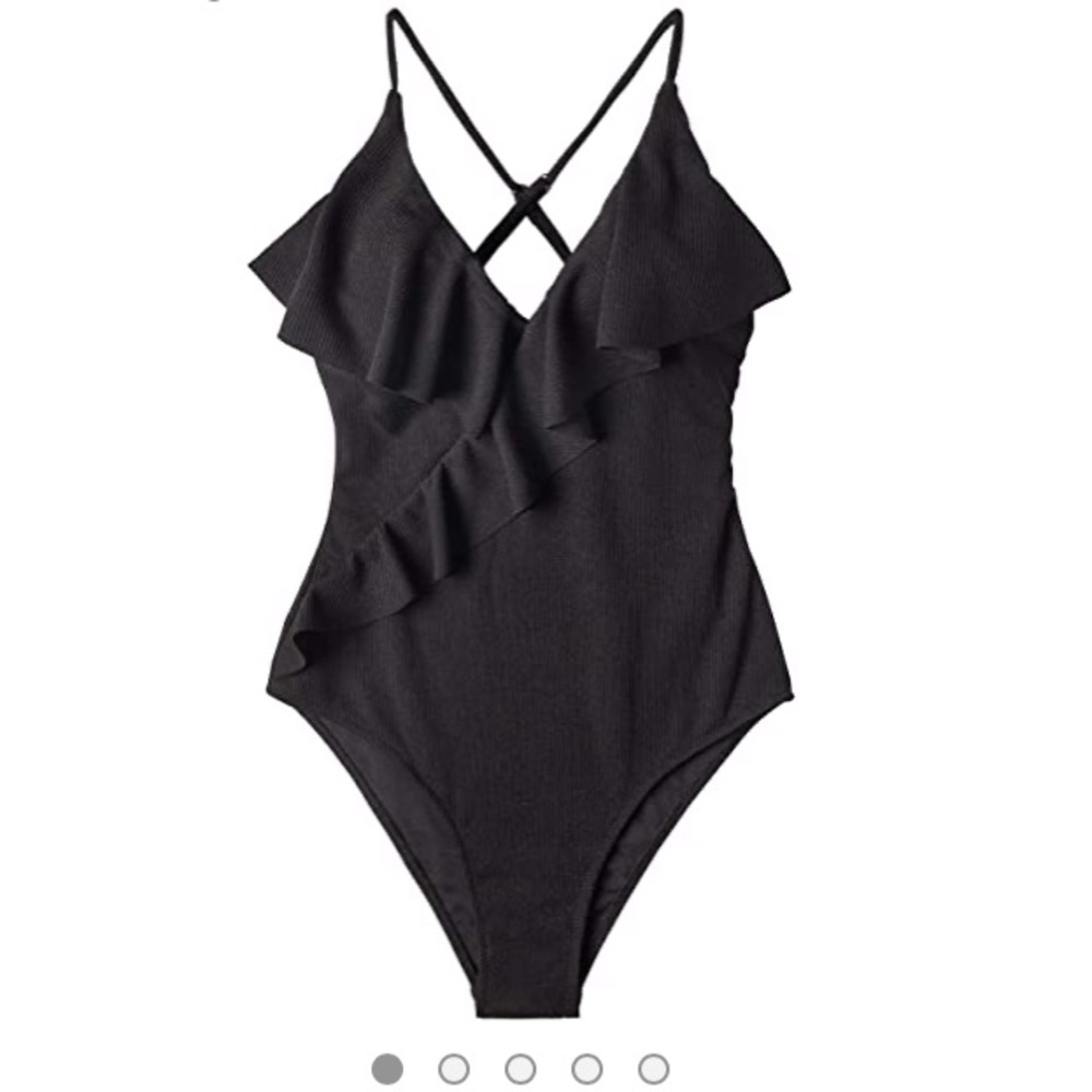 Cupshe bathing suit black Ruffle v neck NWT
